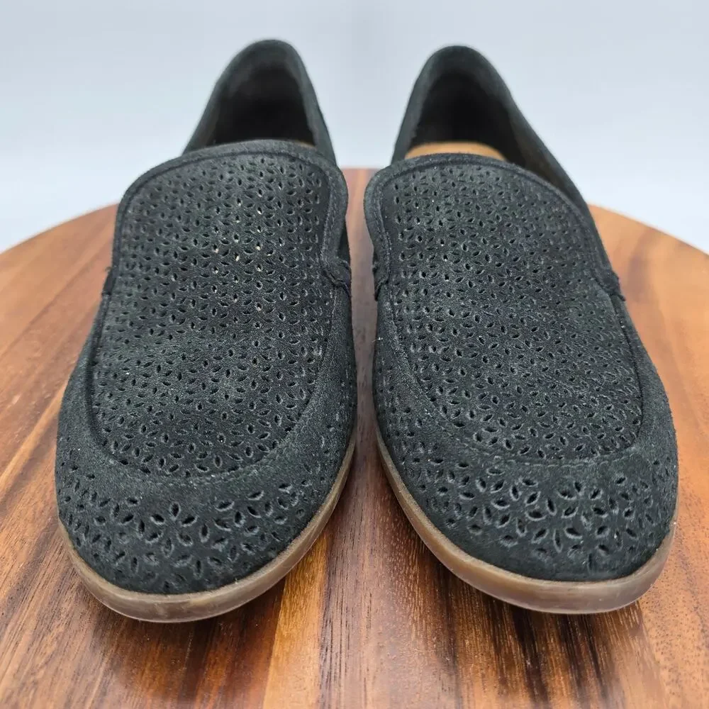 Clarks Shoes Women's 10 M Black Suede Leather Perforated Comfort Loafers Trish